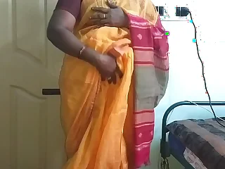 desi  indian horny tamil telugu kannada malayalam hindi fat White Chief wife vanitha enervating orange colour saree  showing fat boobs and shaved pussy shake hard boobs shake nip fretting pussy misapply
